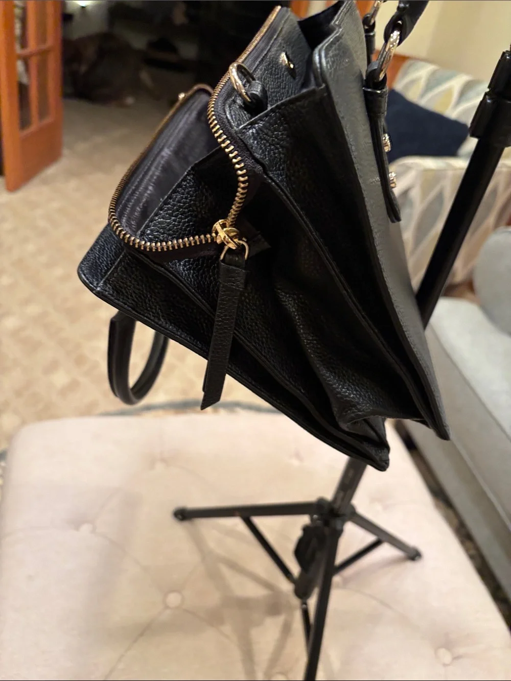 kate spade Black Pebbled Leather Satchel with Gold Hardware